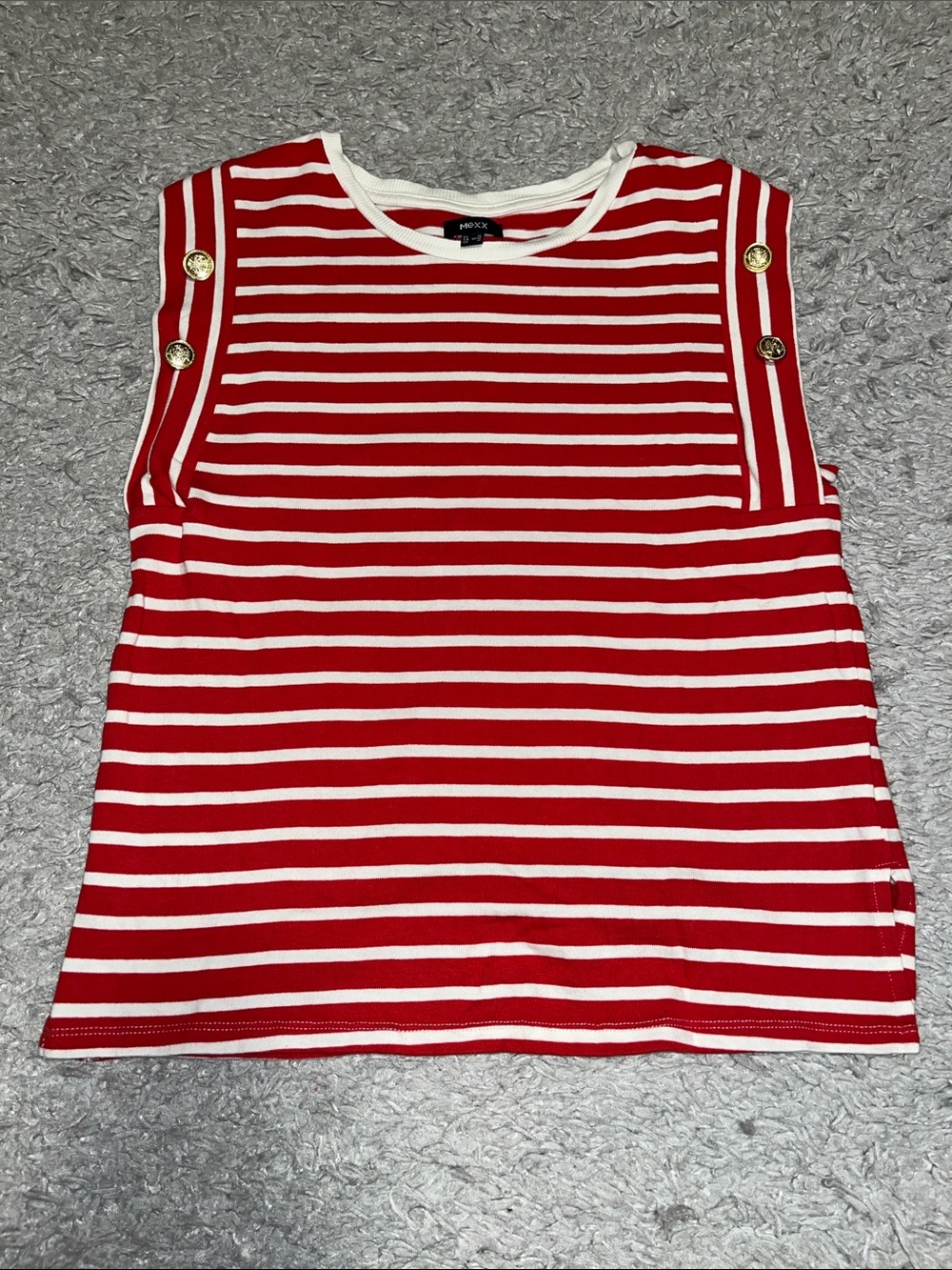 Mexx Red and White Striped Tank with Gold Buttons